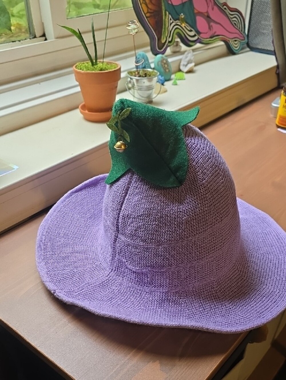 Lavender Witch Hat with Green Leaf Accent - Picture 2 of 4